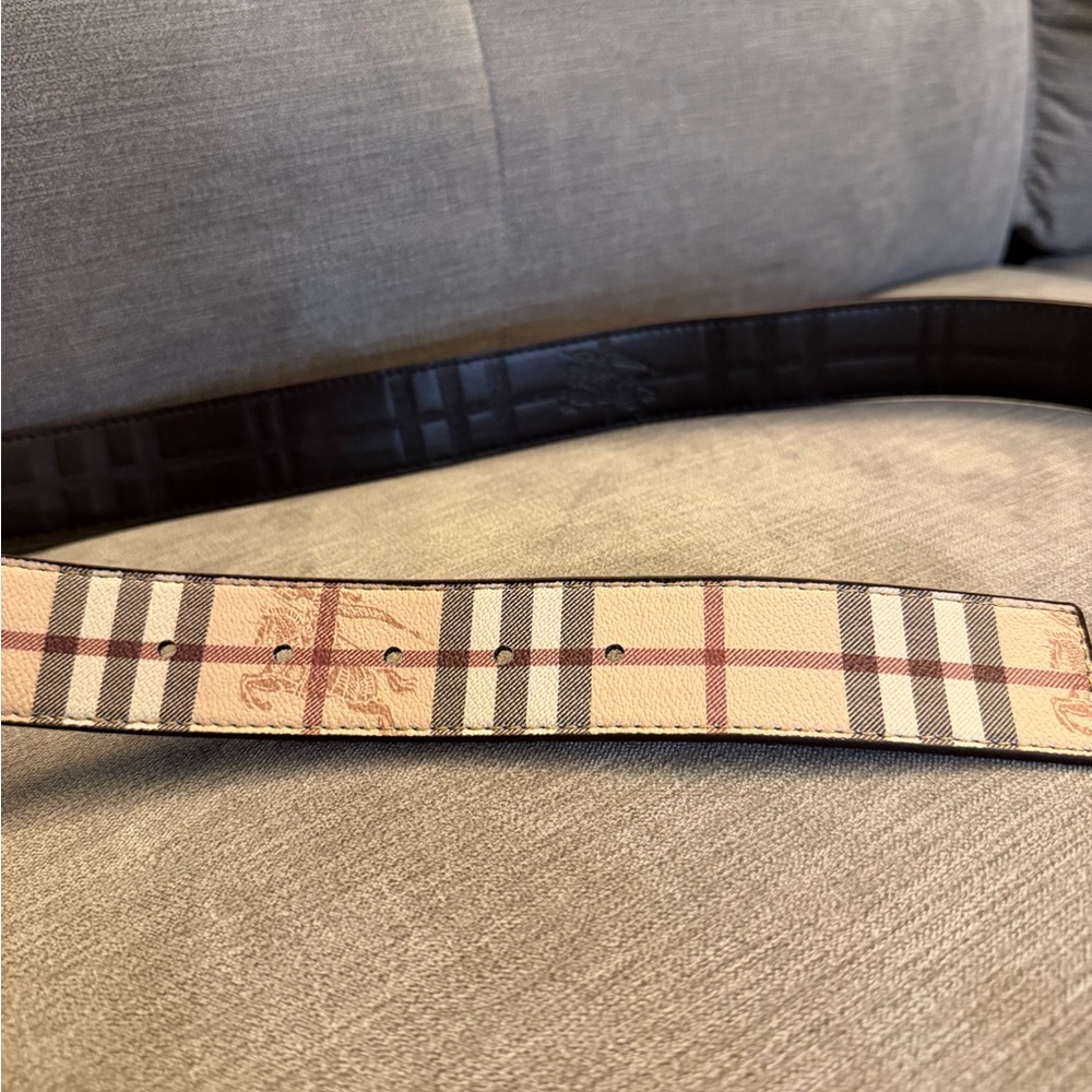 Burberry Brown / Beige Belt with Gold Buckle Men - Picture 4 of 5